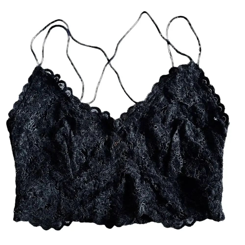 FREE PEOPLE Celine Velvet Lace Bralette Wireless Strappy Black Top Small NWT